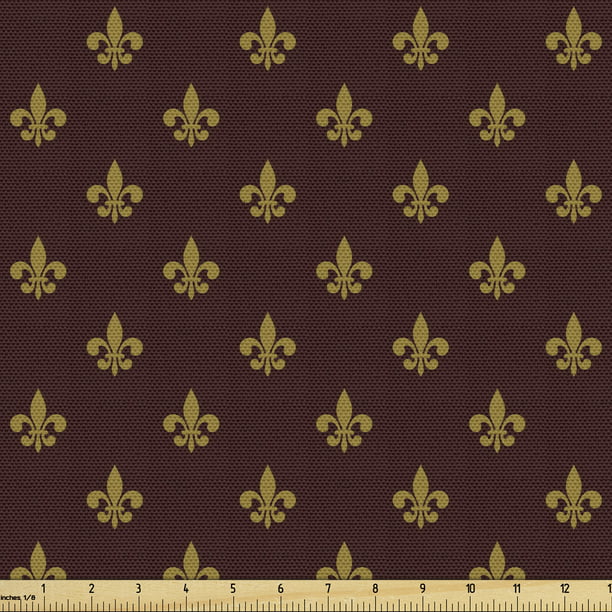 Vintage Cotton Fabric GREEN/BLACK FLEUR-DI-LIS ON YELLOW 1 Yd/37"